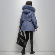 Load image into Gallery viewer, Fitaylor Large Natural Fox Fur Hooded Winter Jacket Women 90% White Duck Down Thick Parkas Warm Sash Tie Up Snow Coat