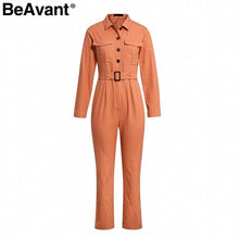 Load image into Gallery viewer, BeAvant Casual cargo cotton ladies overalls Orange sash pocket sport womens jumpsuit romper Autumn winter bomber lady jumpsuits